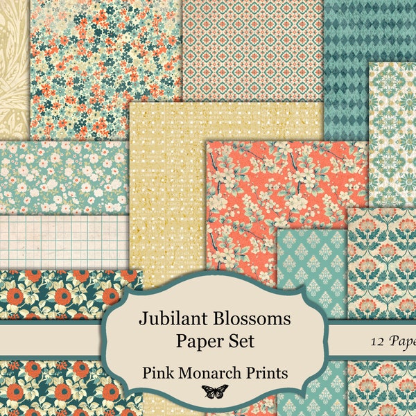 Fleurs jubilatoires, papiers shabby chic, kit de journal indésirable, papier numérique de journalisation indésirable, journal indésirable shabby chic, imprimable, papiers numériques