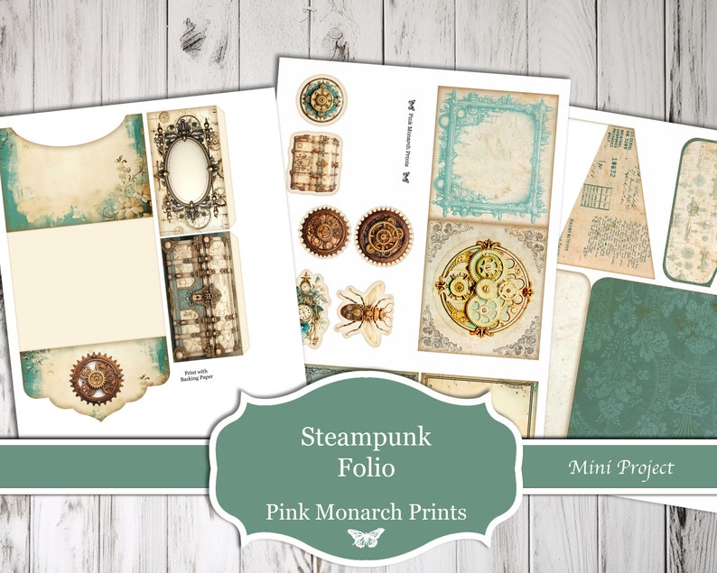 Steampunk Folio, druckbares Papierset, Junk Journal Kit, digitales Junk Journal, Junk Journal Folio, Junk Journaling, Miniprojekt, Scrapbook Bild 3