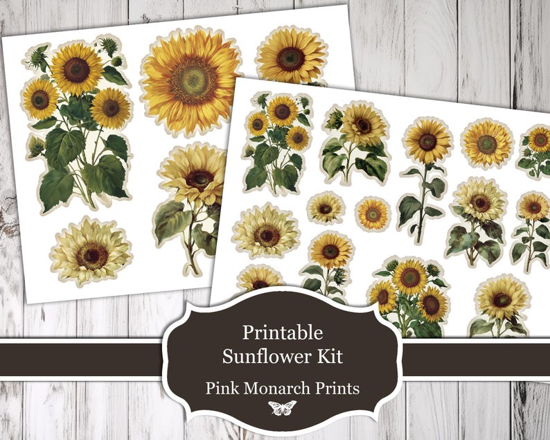 Printable Sunflower Kit, Scrapbooking, Junk Journal Kit (digital ...