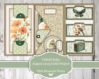 Trifold Folio, August 2025 Gold Project, Folio, Digital Product, Junk Journal Folio, Junk Journal, Junk Journal Supplies, Minty Lush, DIY