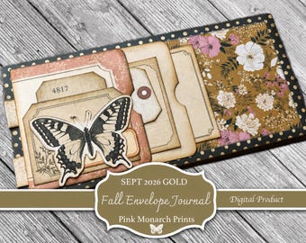 Fall Envelope Journal, Printable Kit, Supplies and Tutorial, SEPTEMBER 2026 Gold Project (Digital Download)