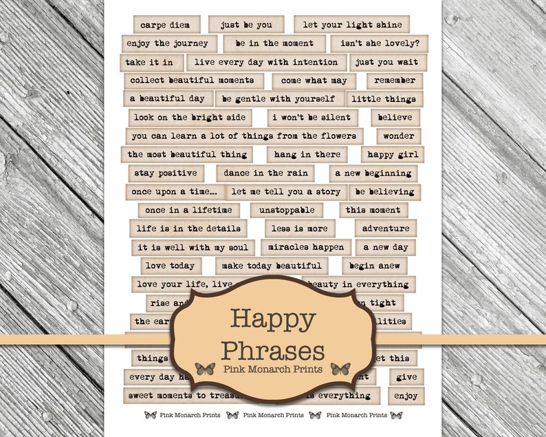 Happy Phrases, Digital Words, Embellishments for Junk Journals, Printable Junk Journaling Words, Collage Ephemera, Happy Junk Journal Words image 3