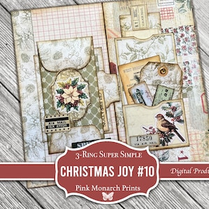 Christmas Joy #10: 3-Ring Super Simple, Folio, Junk Journal, Digital, Printable, Junk Journaling Supplies, Mini Project, Envelop Bellyband