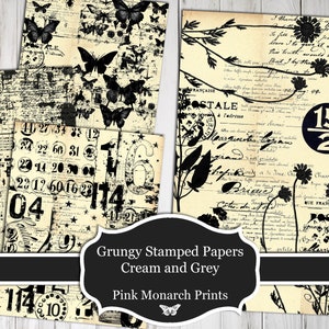 Papeles estampados grungy, crema y negro, kit de diario basura, diario basura digital, documentos digitales de diario basura, Shabby Chic, papel imprimible