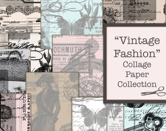 Digital Collage Sheets, Vintage Collage Papers, Sewing Papers, Needle Digital Paper, Tear Sheet, Fashion Digital Download, Collage Printable