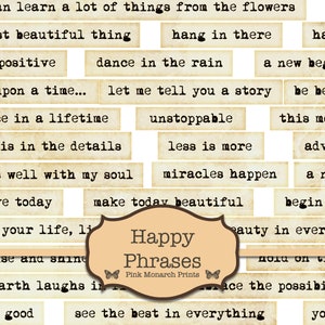 Happy Phrases, Digital Words, Embellishments for Junk Journals, Printable Junk Journaling Words, Collage Ephemera, Happy Junk Journal Words image 4