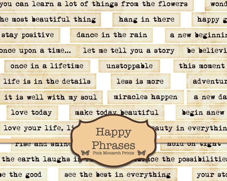 Happy Phrases, Digital Words, Embellishments for Junk Journals, Printable Junk Journaling Words, Collage Ephemera, Happy Junk Journal Words image 4