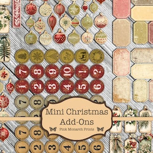 Minikerst-add-ons, Junk Journal Kit, Junk Journaling Digitals, Christmas Junk Journal, Afdrukbare Tags, Junk Journal Add-On, Kortstondige