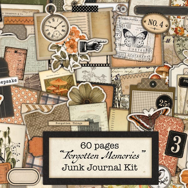 Forgotten Memories, Printable Kit, 60 Pages, Junk Journal Scrapbooking Kit (Digital Download)