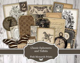 Classic Ephemera and Tidbits, Neutrals, Junk Journal Kit, Digital Download