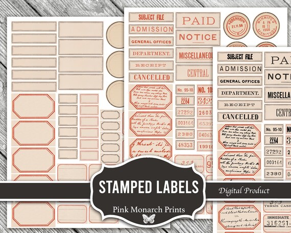 スタンプラベル、黒、白、クラフト、赤のミニラベル、ジャンク