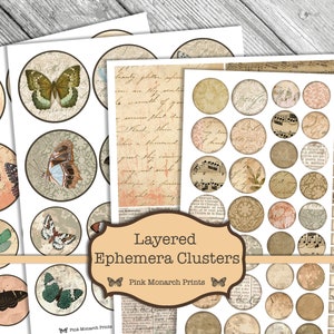 Junk Journal Clusters, Butterfly Ephemera, Shabby Chic Ephemera, Junk Journal Kit, Junk Journaling Digitals, Printable Labels, Printable