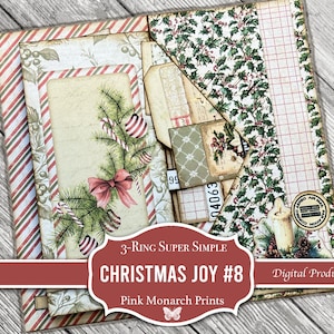 Christmas Joy #8: 3-Ring Super Simple, Folio, Junk Journal, Digital, Printable, Junk Journaling Supplies, Mini Project, Flap and Pockets