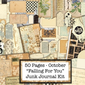 Complete kit oktober-abonnement, digitale junk-journaalkit, junk-journaalkit, junkjournaling, ephemera, junkjournal afdrukbaar, neutraal