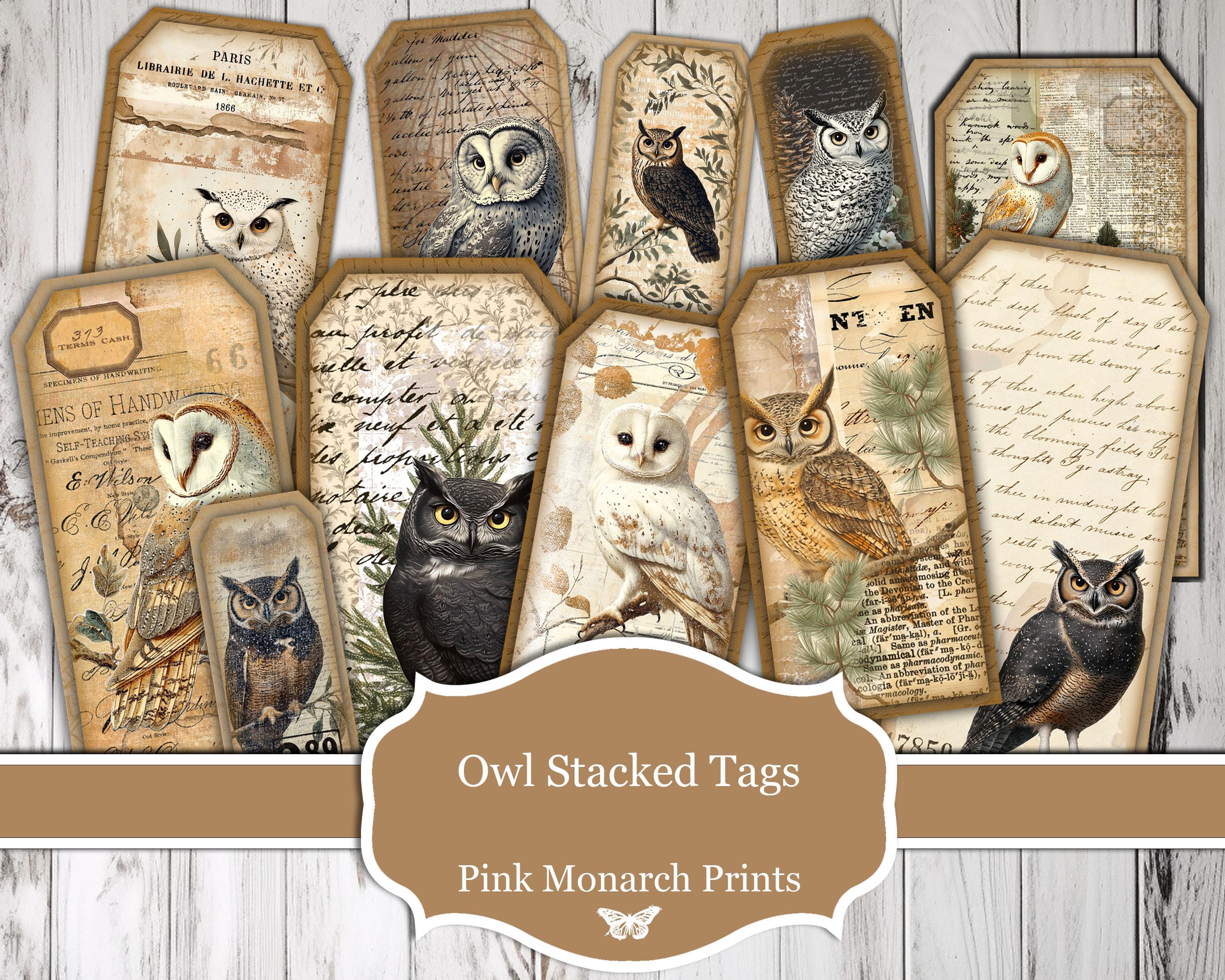 Owl Stacked Tags, Printable, Owl Junk Journal, Junk Journal Supplies, Vintage, Junk Journaling, Digi