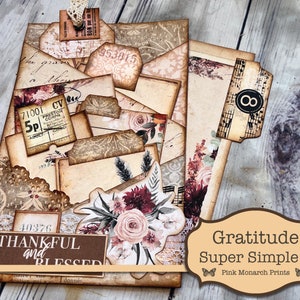 Gratitude Super Simples 8, Digital Junk Journal Kit, Junk Journaling Kit, Junk Journaling Ephemera, Thanksgiving Junk Journal, Pink Monarch