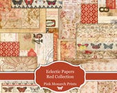 Eclectic Papers Red Collection, Printable Papers, Digital Junk Journal, Scrapbook Papers, Pink Monarch Prints, Red Junk Journal, Valentines