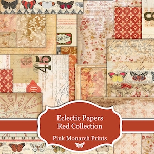 Eclectische Papers Red Collection, Afdrukbare papieren, Digital Junk Journal, Plakboekpapier, Pink Monarch Prints, Pink Monarch Prints, Red Junk Journal, Valentijnsdag