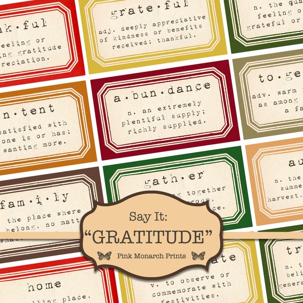 Junk Journal Definitions Digital Paper. Junk Journal Labels, Junk Journaling Kit, Printable Junk Journal, Digital, Autumn, Thanksgiving
