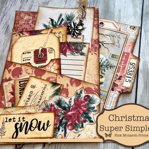 Christmas Super Simples 2, Junk Journal Kit, Junk Journal, Folio, Junk Journaling, Efemere Junk Journaling, Christmas Junk Journal, Pink Monarch Prints