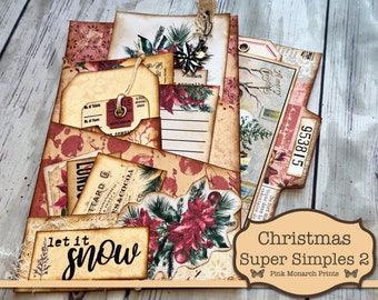 Natale Super Simples 2, Kit diario spazzatura, Diario spazzatura, Folio, Effimeri Junk Journaling, Diario spazzatura di Natale, Stampe Monarca rosa