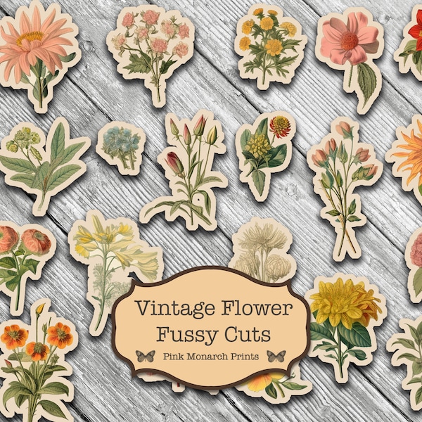 Fussy Cuts Flower, Fussy Cuts Digital Download, Digital Junk Journal, Junk Journal Flowers, Fussy Cuts for Scrapbooking, Printable Fussy Cut