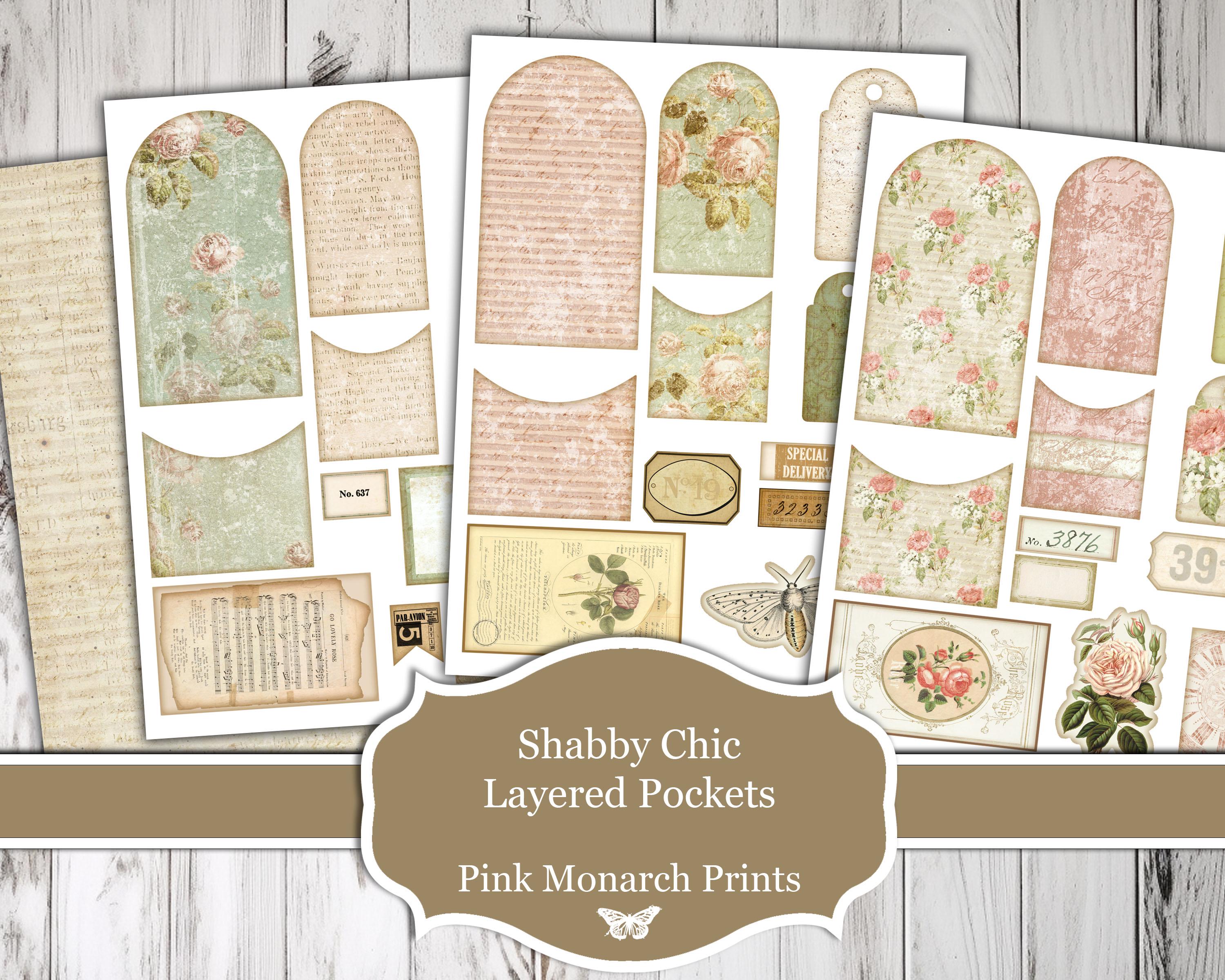 Shabby Chic Layered Pockets, Printable Junk Journal Kit, Digital Junk ...