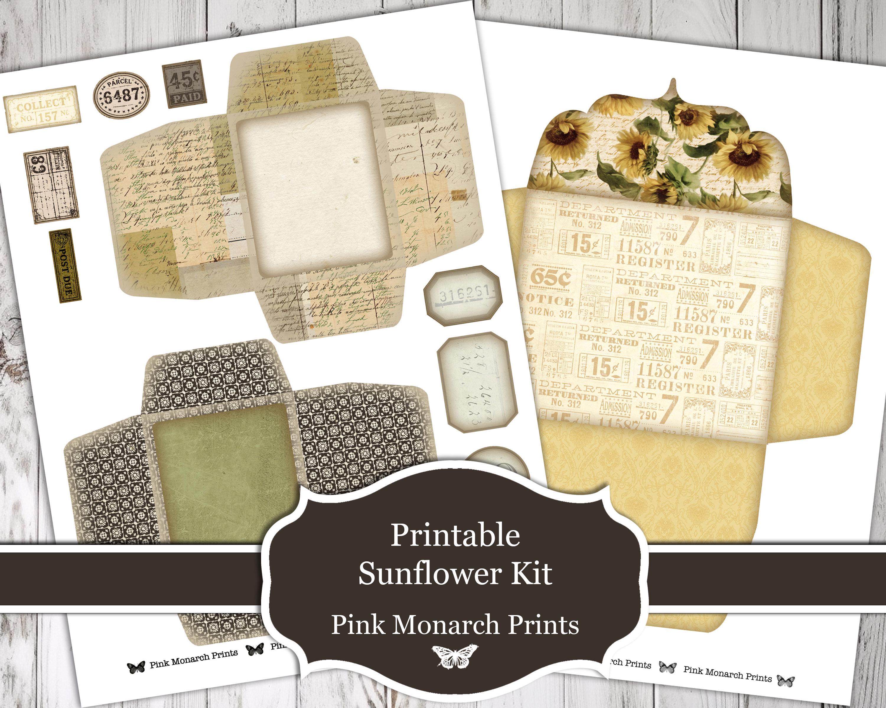 Printable Sunflower Kit, Scrapbooking, Junk Journal Kit (digital ...