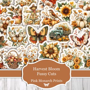 Harvest Bloom Fussy Cuts, Outono, Ephemera Vintage, Suprimentos para Diário de Lixo, Diário de Lixo, Digital, Imprimível, Outono, Adesivos de Papel, Sujo