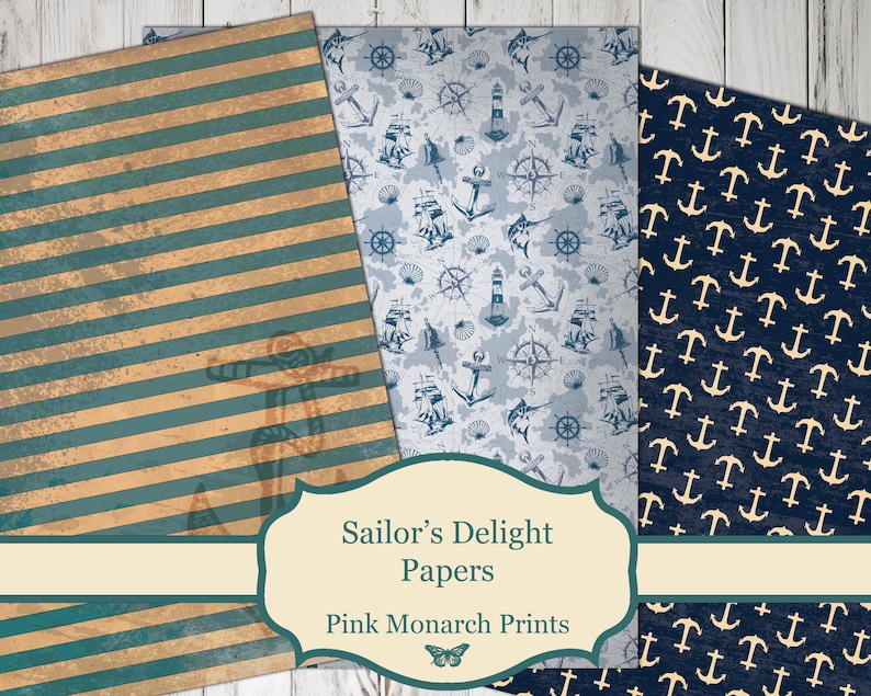 Sailors Delight Papers, Beach, Ocean, Printable Papers, Digital Junk