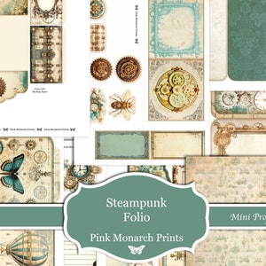 Steampunk Folio, druckbares Papierset, Junk Journal Kit, digitales Junk Journal, Junk Journal Folio, Junk Journaling, Miniprojekt, Scrapbook Bild 5