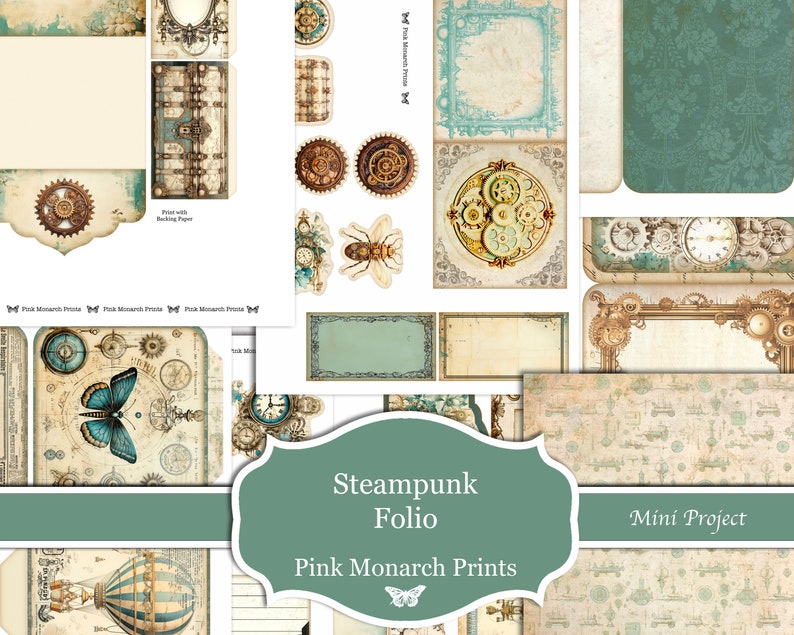 Steampunk Folio, druckbares Papierset, Junk Journal Kit, digitales Junk Journal, Junk Journal Folio, Junk Journaling, Miniprojekt, Scrapbook Bild 5