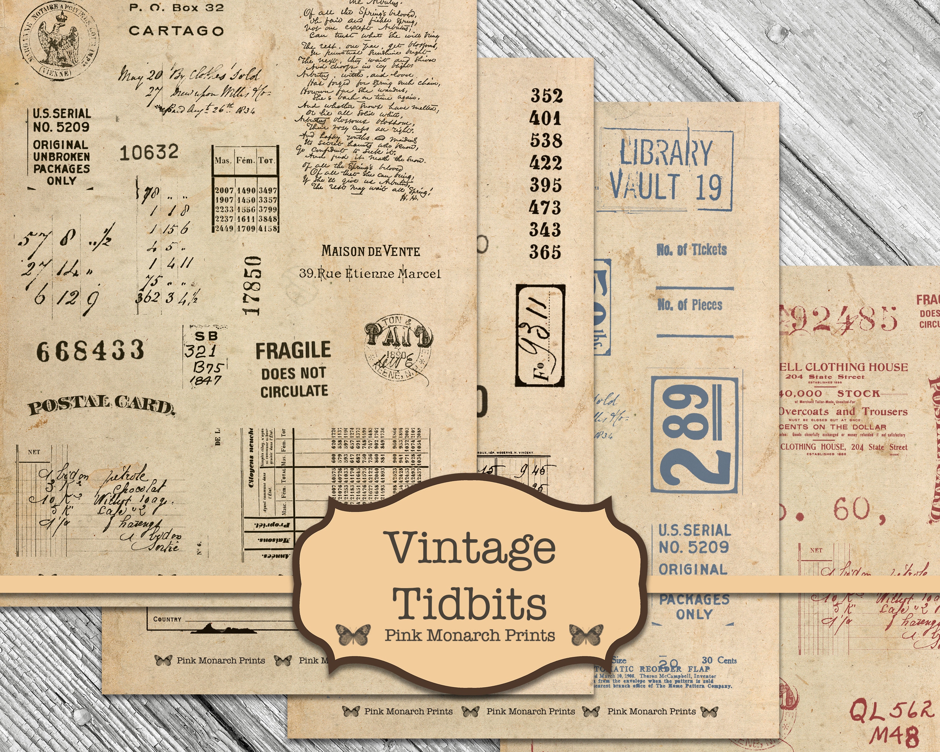 Vintage Tidbits, Junk Journal Kit, Junk Journaling Digitals, Collage,…