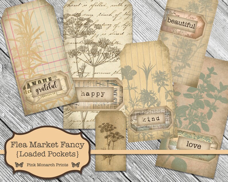 Flea Market Loaded Pockets, Shabby Chic Digital, Junk Journal Kit ...