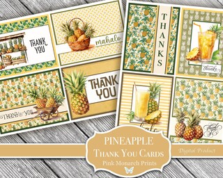 Biglietto Di Ringraziamento Con Papiro Personalizzato - Design Floreale Con Ananas