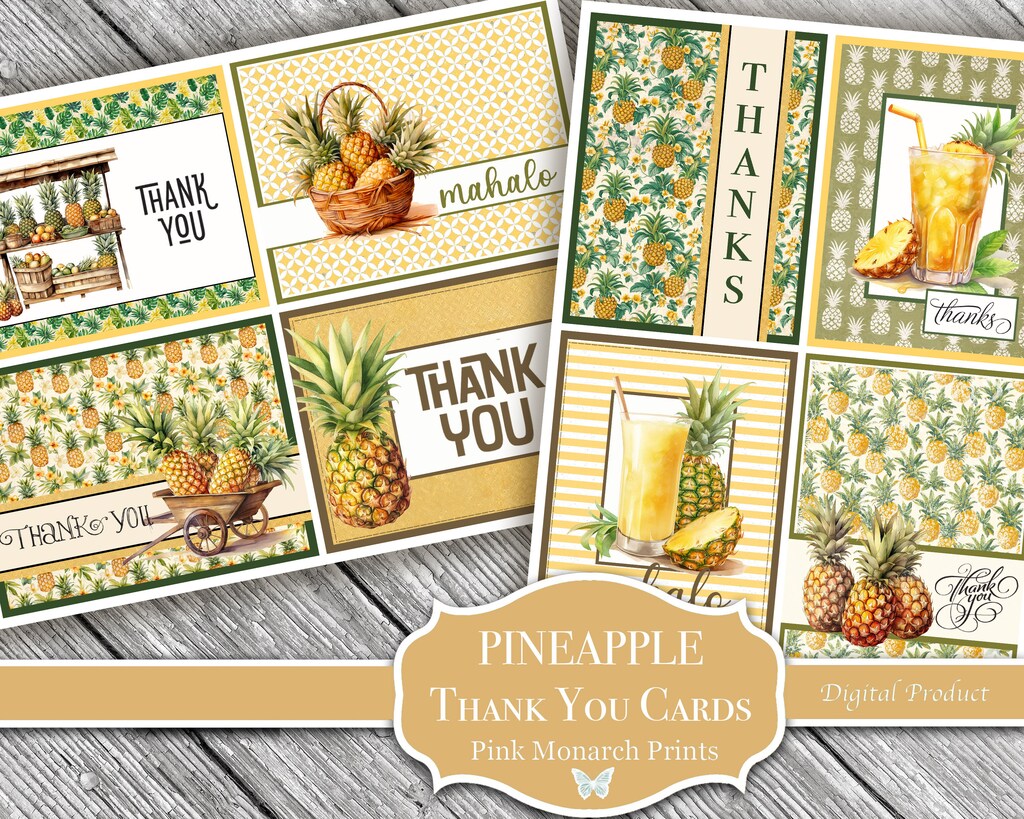 Biglietto Di Ringraziamento Con Papiro Personalizzato - Design Floreale Con Ananas