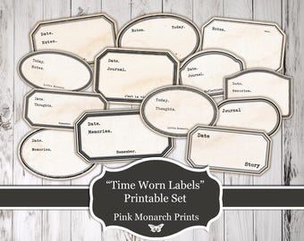 Time Worn Labels, Vintage Printable Journaling Labels, Junk Journal & Scrapbook Ephemera, (Digital Download)