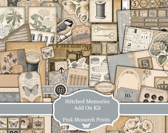 Stitched Memories Add On Kit,  Sewing Junk Journal Kit, 30 Pages, Printable, Scrapbooking (Digital Download)