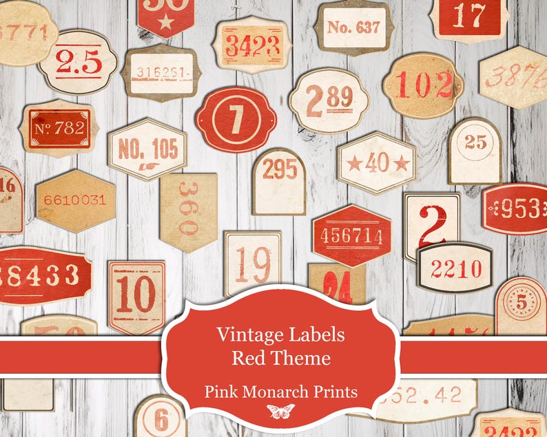 Vintage Labels, Red Theme, Junk Journal Labels, Printable, Junk ...