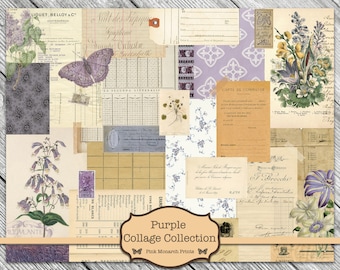Purple Collage, Junk Journal Kit, Junk Journal Printable, Digital Journal Kits, Collage, Junk Journaling Digital Paper, Junk Journal Collage