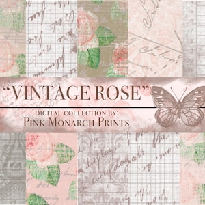 Vintage Rose Digital Download Collections, Junk Journaling, Scrapbooking, Envelopes, Paper, Tags, Journaling Page, Ephemera, Floral, Vintage