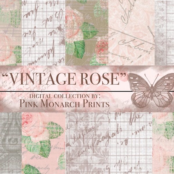 Vintage Rose Digital Download Collections, Junk Journaling, Scrapbooking, Envelopes, Paper, Tags, Journaling Page, Ephemera, Floral, Vintage