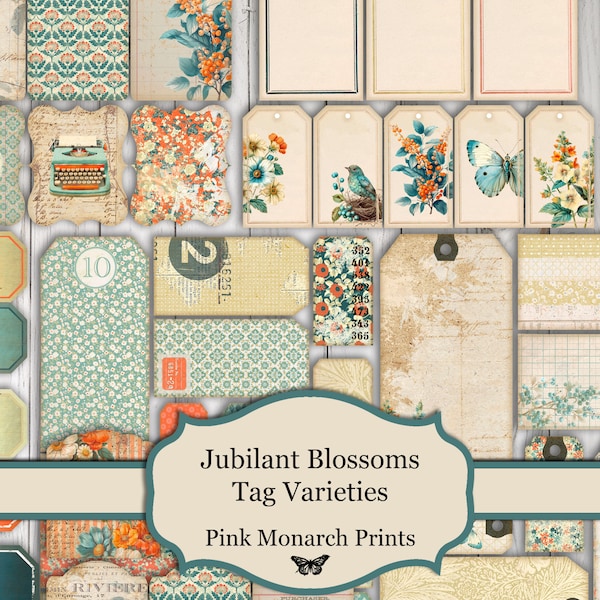 Jubelende bloesems, Tag-variëteiten, Shabby Chic, Junk Journal Kit, Junk Journal, Afdrukbaar, Digitaal, Junk Journaling, Tags, Junk Journal Tags