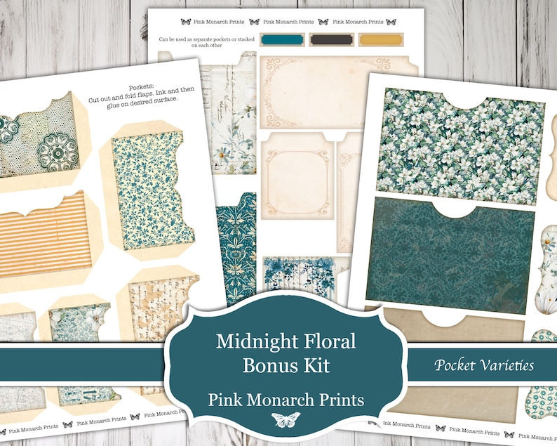 Midnight Floral Bonus Kit, Digital Kit, Printable, Fussy Cuts, Ephemera, Envelopes, Pockets, Circles, Journal Cards, Junk Journal Supplies image 5