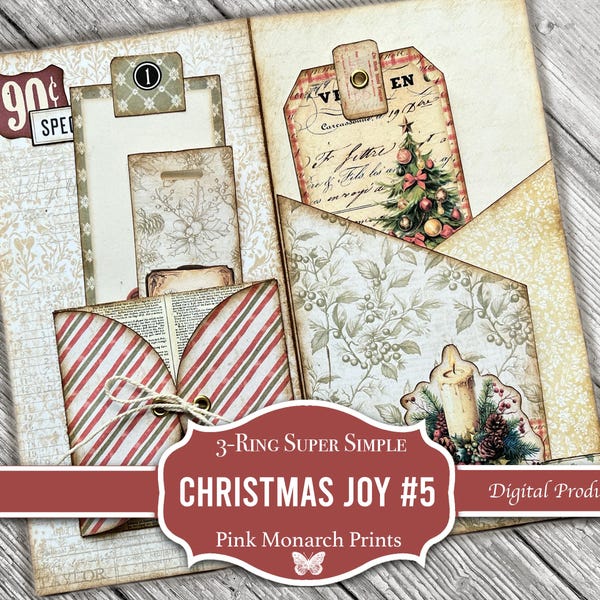 Christmas Joy #5: 3-Ring Super Simple, Folio, Junk Journal, Digital, Printable, Junk Journaling Supplies, Mini Project, Circle Pocket