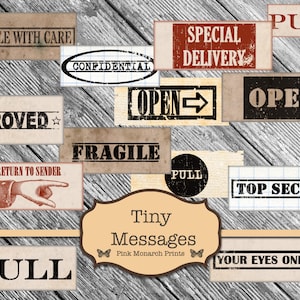 Tiny Messages, Junk Journal Kit, Junk Journaling Ephemera, Words for Junk Journals, Printable Words, Junk Journal Embellishments, Steampunk