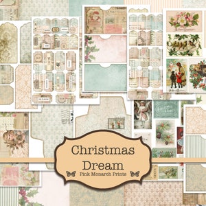 Junk Journal Kit, Junk Journaling Christmas, Digital Christmas Paper, Junk Journal Holiday, Christmas Junk Journal Digital Kit, Pastel, Pink