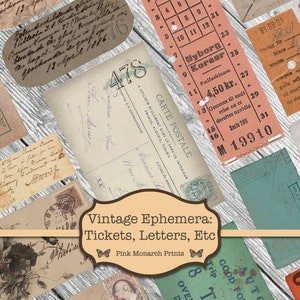Vintage Ephemera, Junk Journal Kit, Junk Journal Printable, Junk Journal Ephemera, Digital Tickets, Ephemera For Junk Journals, Embellishmen