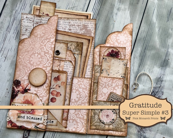 Gratitude Super Simples 3, Junk Journal Kit, Junk Journal, Folio, Junk Journaling Ephemera, Thanksgiving Junk Journal, Pink Monarch Prints