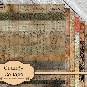 Papeles de collage grungy, kit de diario basura, diario basura steampunk, artículos digitales de diario basura, diario basura industrial, documentos imprimibles